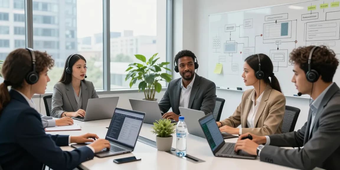 Team collaborating on small business IT support solutions in a modern office environment.