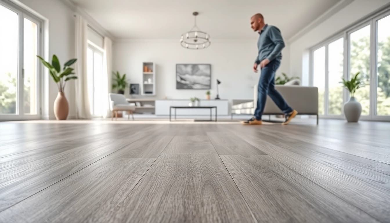 Transform your space with grey vinyl flooring highlighting a sleek modern interior design.