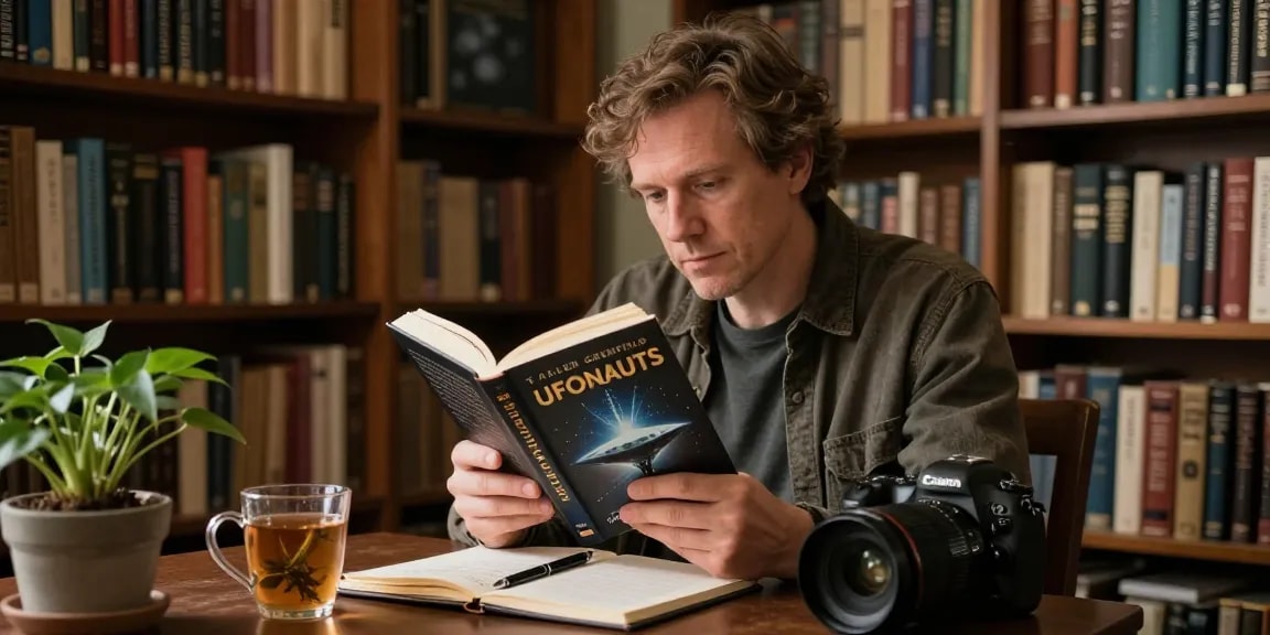 Explore T Allen Greenfield's insights on spirituality and UFO phenomena at https://tallengreenfield.com in a cozy library setting.