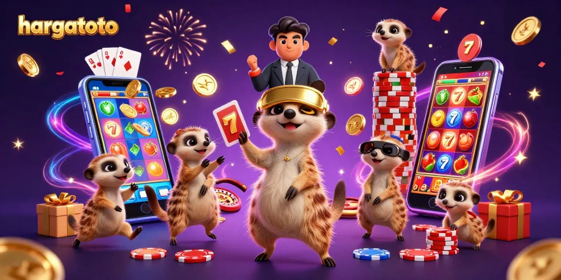 Engage in thrilling games with hargatoto at a lively meerkat casino scene packed with excitement.