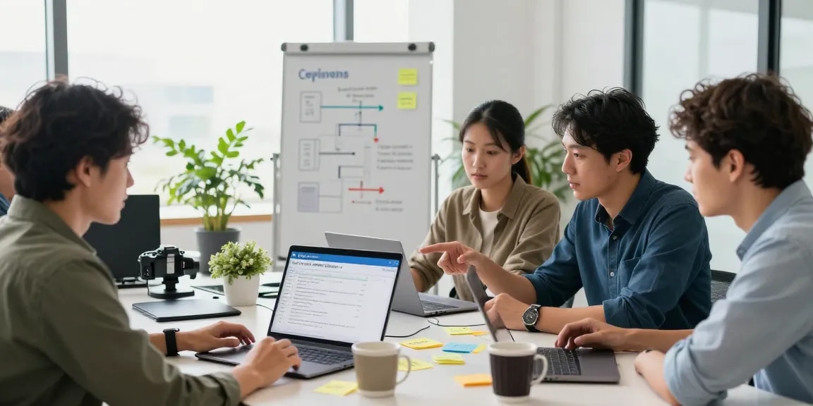 Team reviewing cyber essentials checklist in a modern office