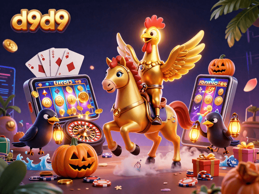 Naglalaro ng slot sa d9d9 habang nagbubunton ng gintong barya at nakatagpo ng jackpot.