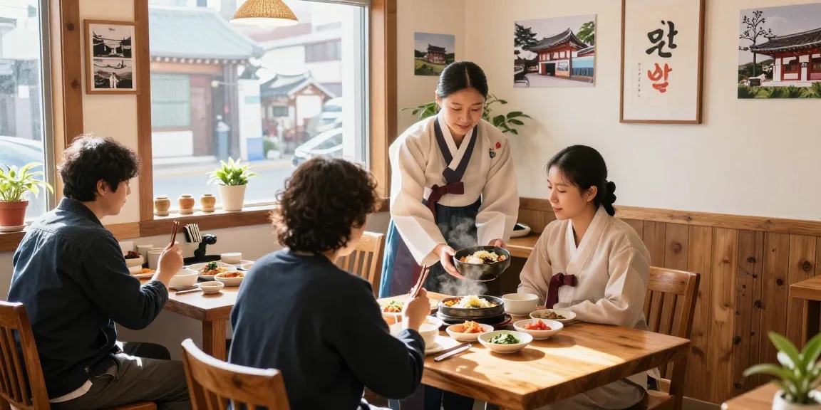 Authentic dining experience at 상봉동 한국관, with traditional Korean dishes served in a warm café setting.