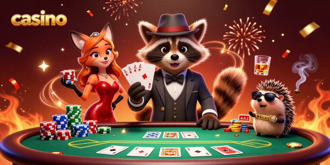 Engage in thrilling casino poker action with charming characters and vibrant game elements.