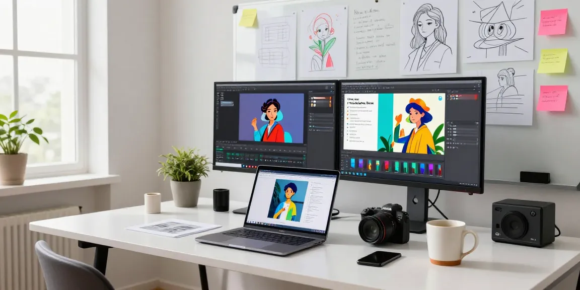 Designer using nano banana pro AI image editor in a bright, creative workspace with digital sketches.