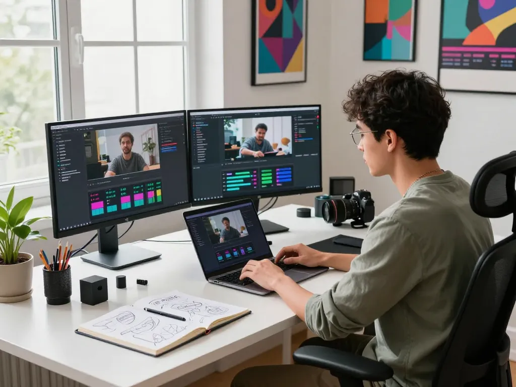 Dive into the video to promptgenerator in a modern tech workspace, showcasing innovation and creativity.