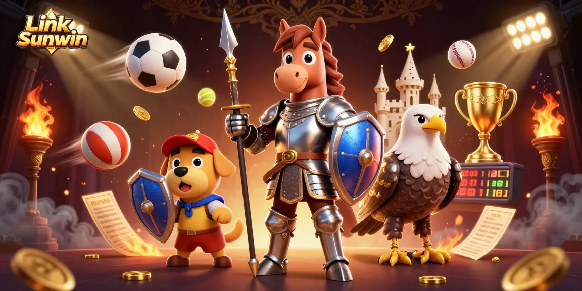 Engage in gaming excitement with Link Sunwin's thrilling 3D casino illustration featuring iconic characters and dynamic elements.