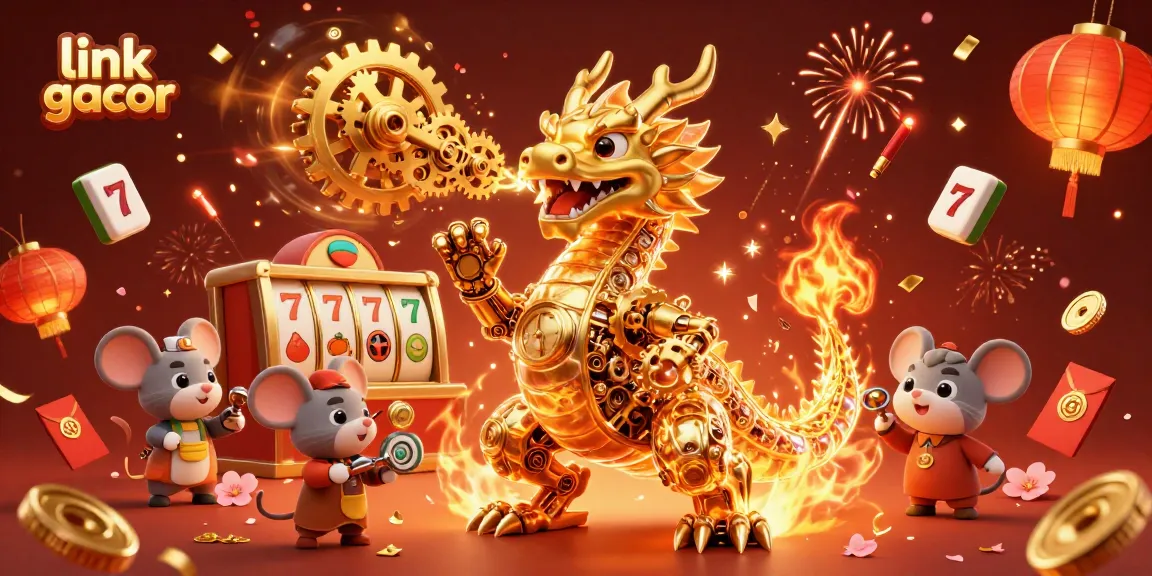 Engage with link gacor for thrilling slot experiences, featuring a golden dragon and dynamic casino elements.
