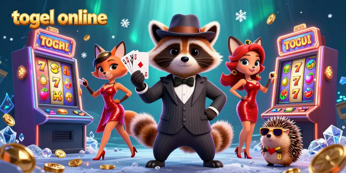 Engage with togel online excitement through a vibrant 3D casino scene featuring animated characters.