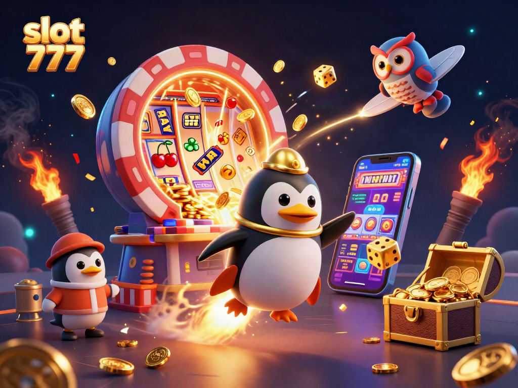 Slot 777 menyajikan mesin slot 3D yang penuh dengan simbol keberuntungan dan koin emas yang mengalir.