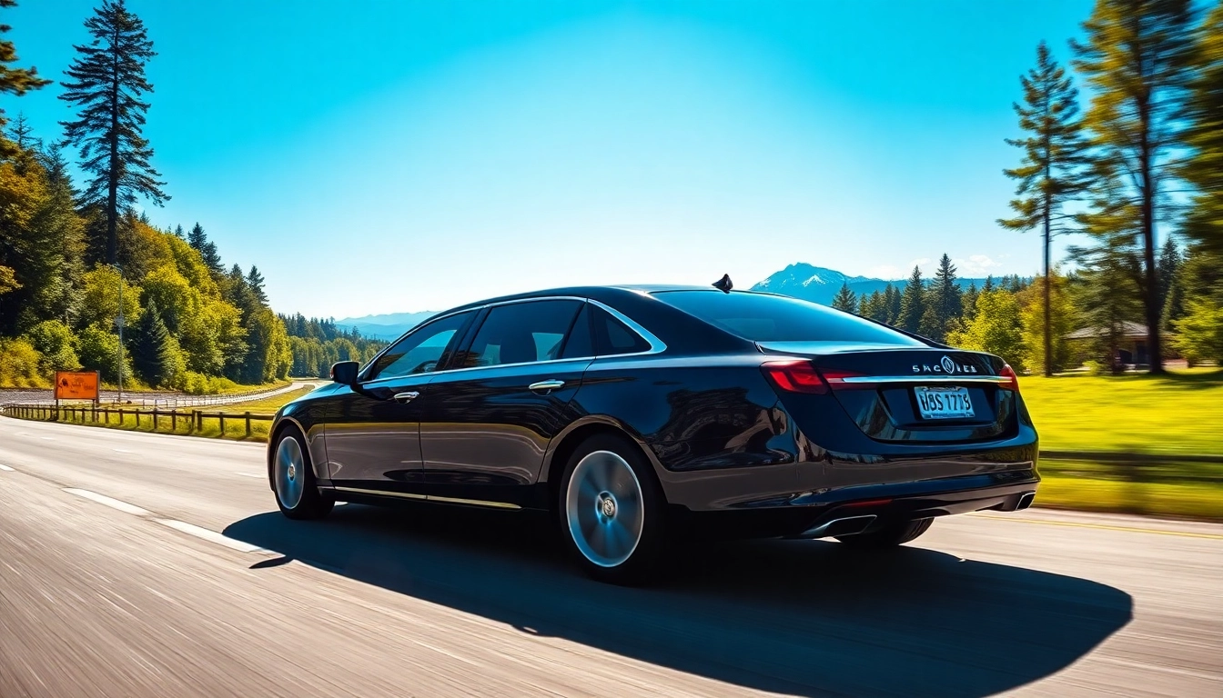 Experience the smooth vancouver to seattle limo service with a luxurious sedan on a scenic highway.