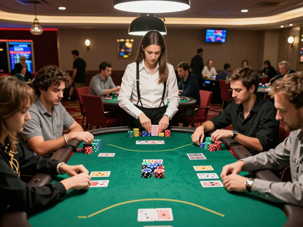 Players engaged in high-stakes poker at RR88 casino, showcasing intense concentration and strategy.