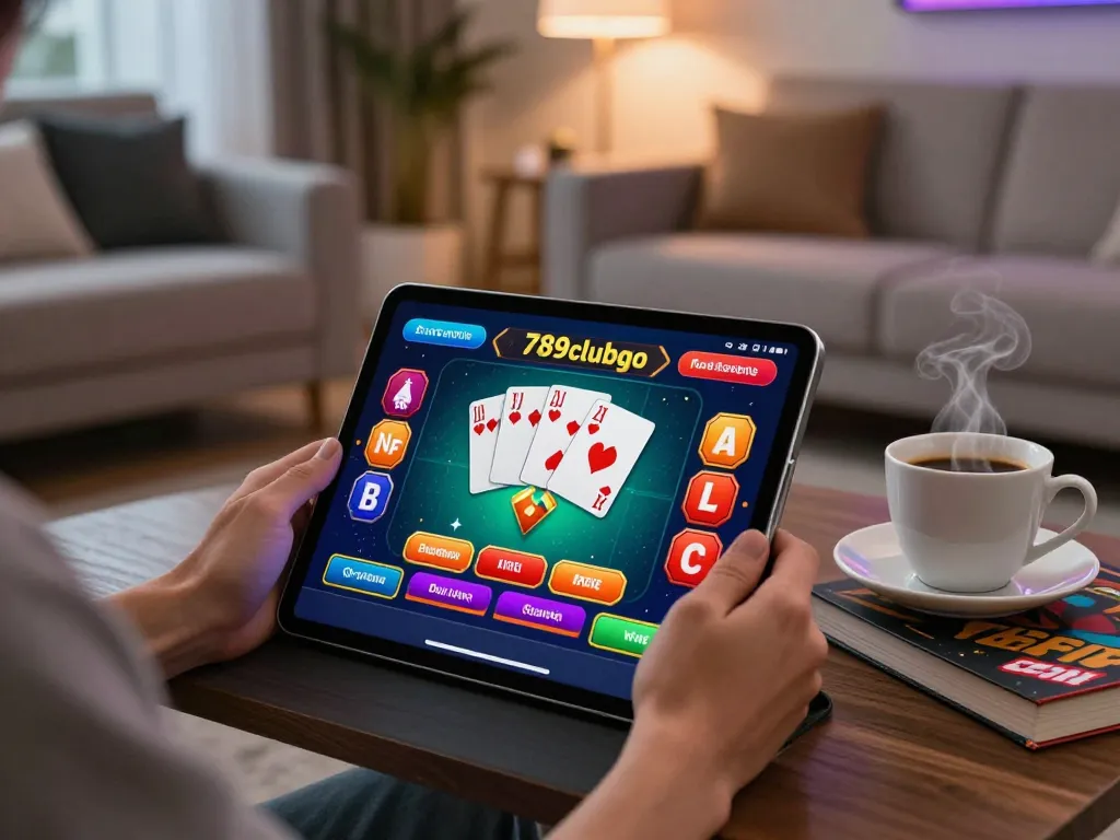 Engaging gameplay on 789clubgo casino app displayed on tablet in cozy living room setting