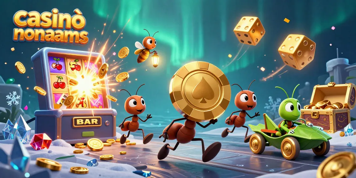 Casinò non AAMS: Team di formiche in fuga con chip dorato tra esplosioni di jackpot.