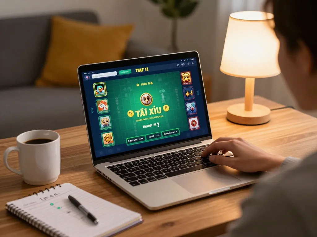 Tài Xỉu gameplay on laptop, showcasing strategic betting elements at taixiuonline8