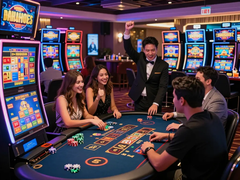 Players enjoying games at MM88 online casino with vibrant atmosphere.