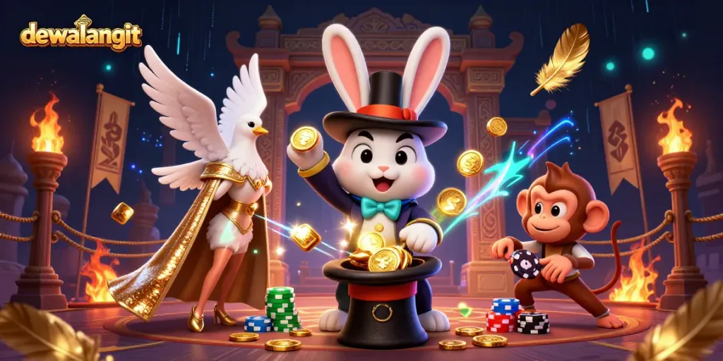 dewalangit menghadirkan petualangan kasino dengan karakter magis, koin emas, dan chip poker.