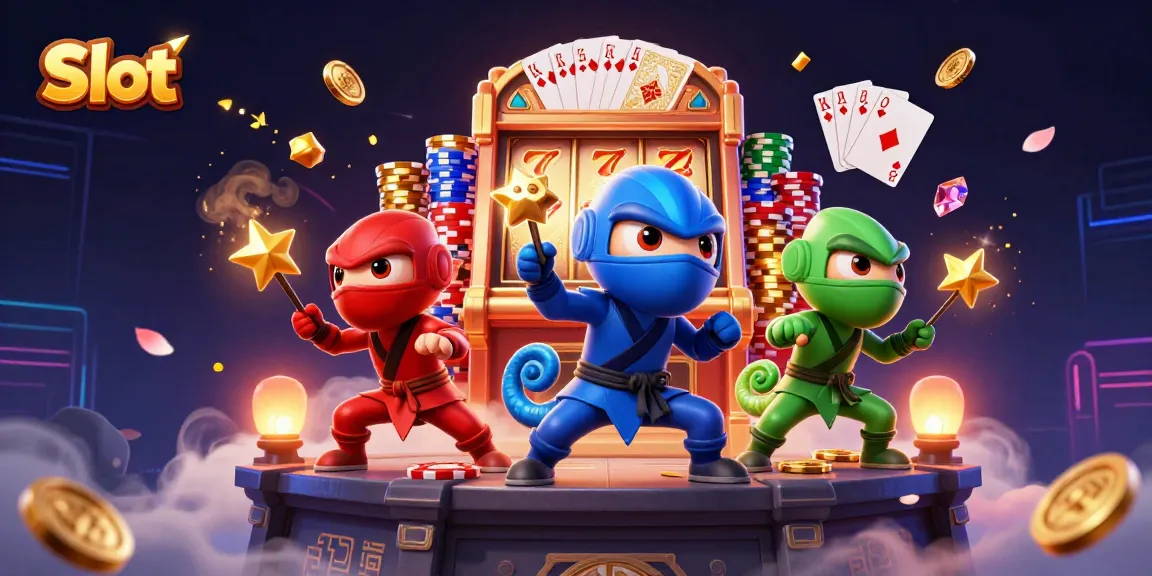 Experience the thrill of Slot with vibrant chameleon ninjas and spinning reels in action.