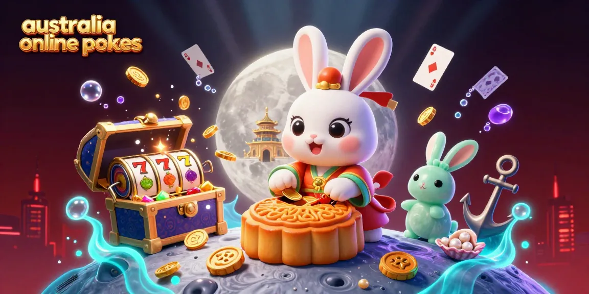 Spin to win with the vibrant australia online pokies scene featuring a cartoon moon rabbit and treasure!