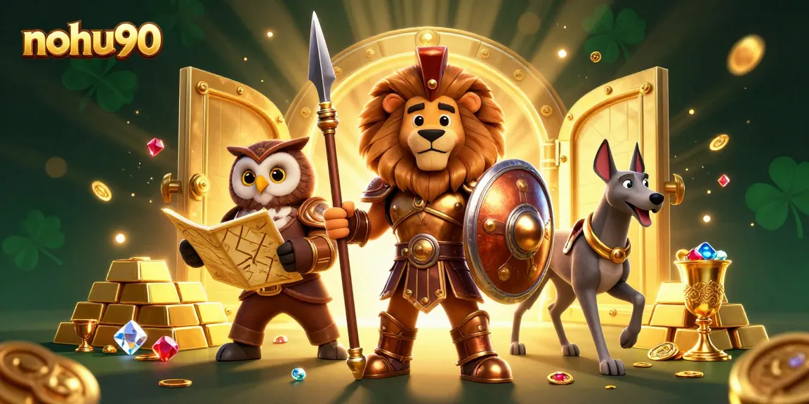 Nohu90 captivates players with a vibrant 3D casino scene filled with treasure and gaming elements.