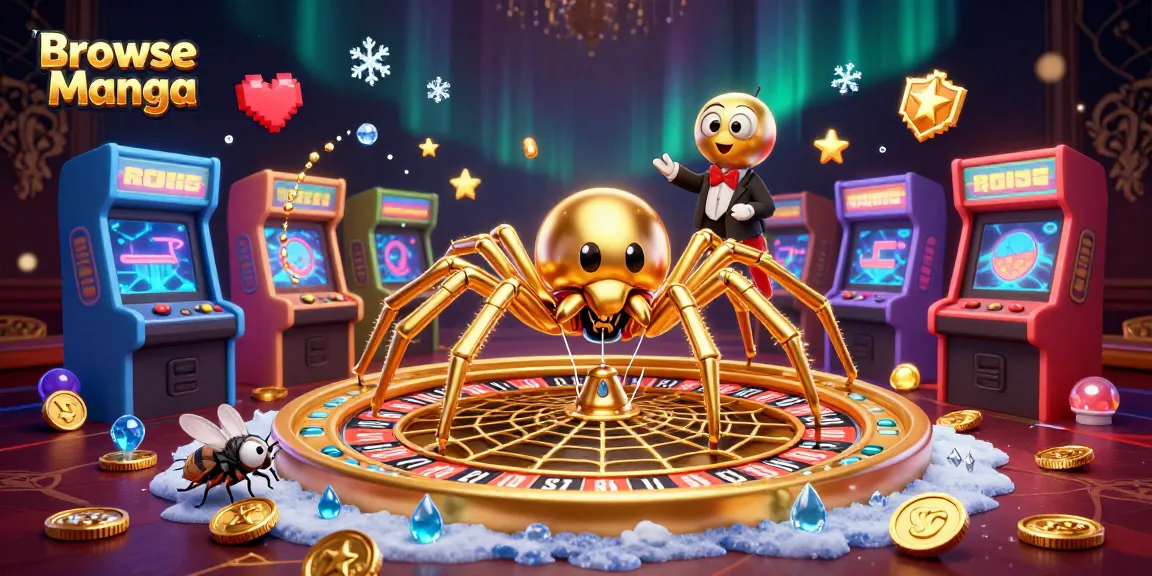 Engage in thrilling gameplay while you Browse Manga with a vibrant casino scene alive with colorful arcade machines and classic gambling elements.