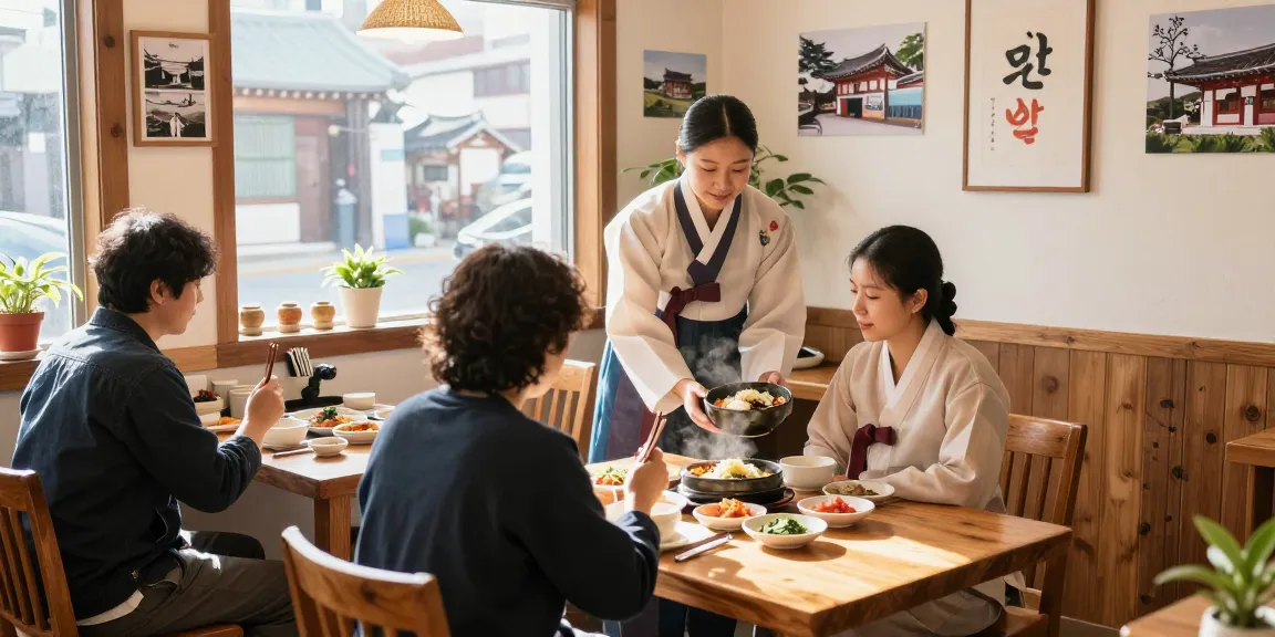 Authentic dining experience at 상봉동 한국관, with traditional Korean dishes served in a warm café setting.
