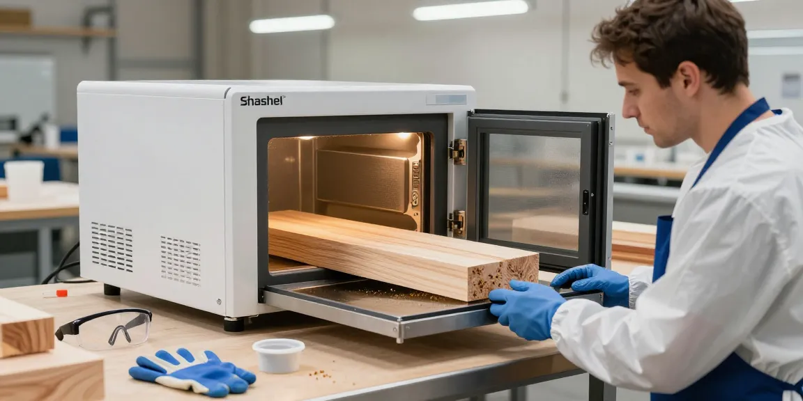Shashel® microwave device effectively treating wood against pests in professional workshop