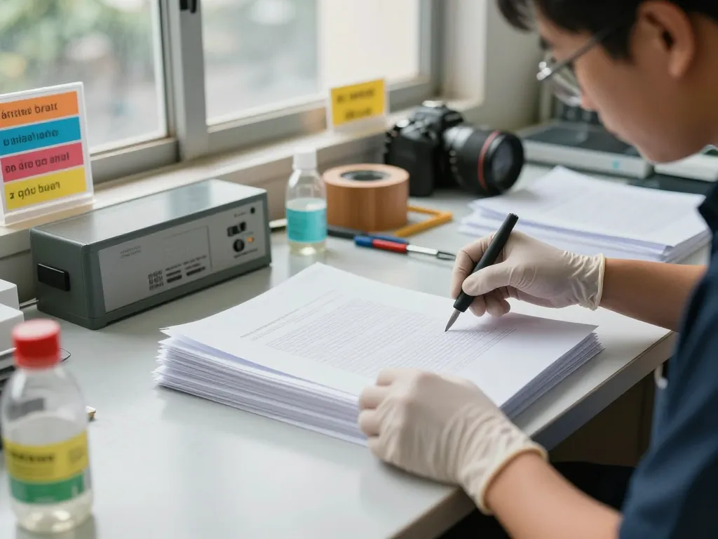Bóc lớp ép plastic hà nội service showcasing document restoration process with technician using specialized tools.