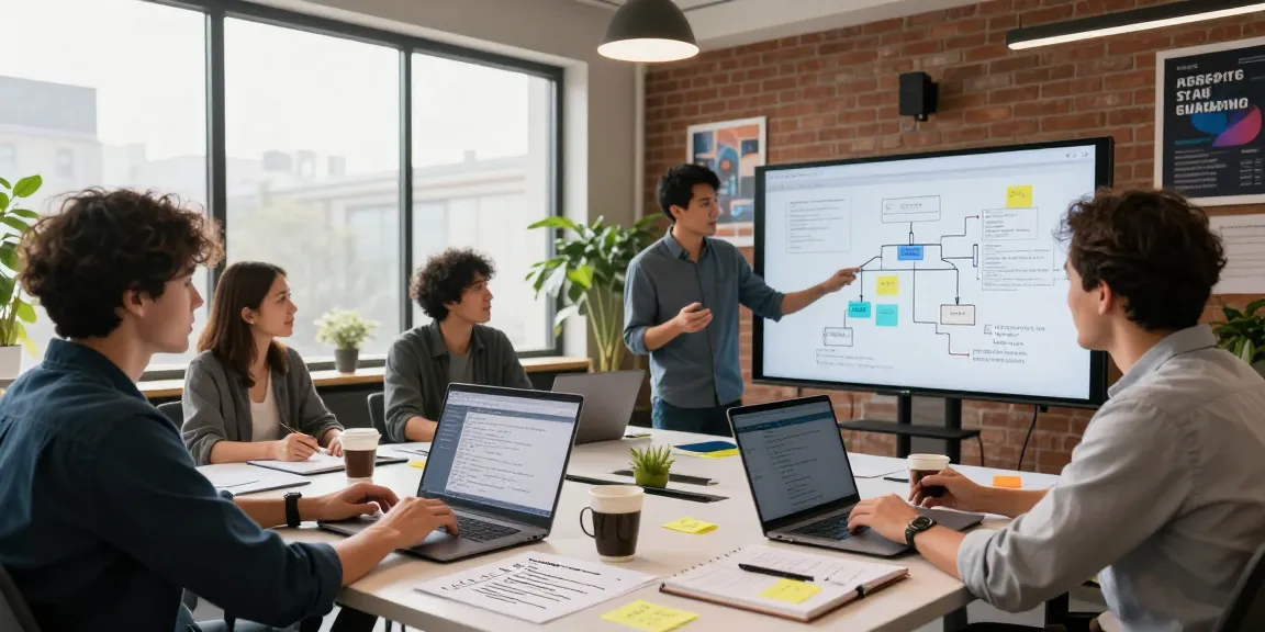 Engaged team collaborating on open claw skill development in a vibrant workspace.