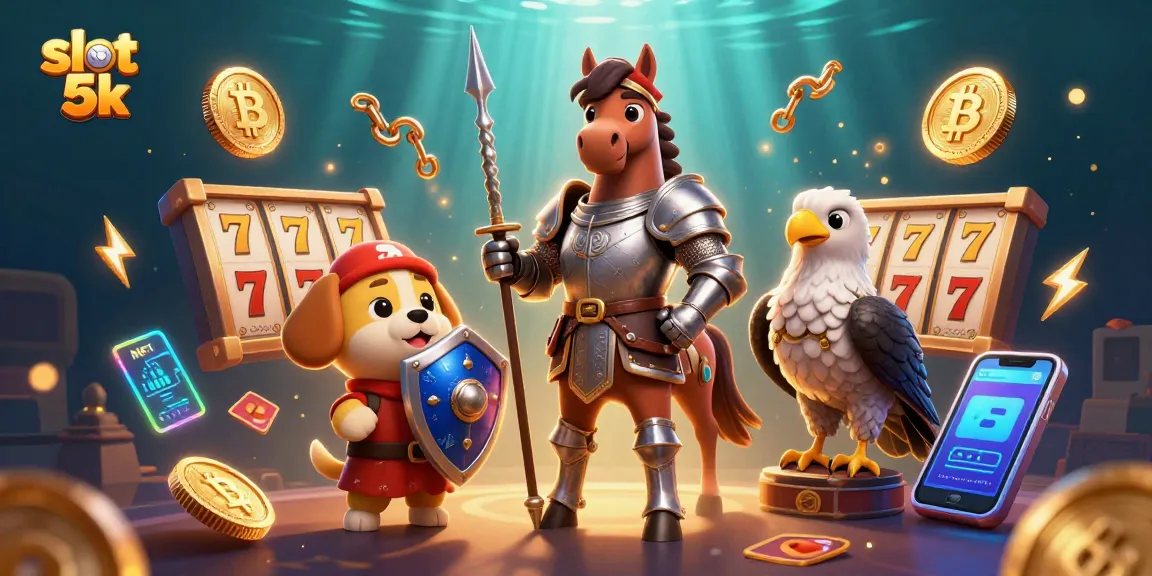 Play and win on slot 5k with this vibrant 3D illustration featuring dynamic casino elements.