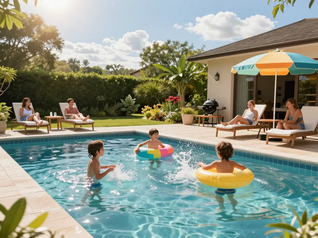 Dolphin Pool Services ensuring a perfect family summer day by the pool with smiles and relaxation.