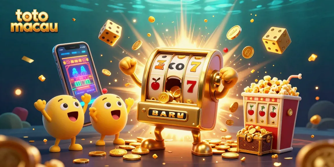 Slot macau yang menggembirakan dengan mesin slot dan keberuntungan koin bertaburan.
