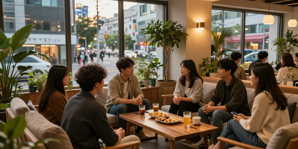 강남 멀리건의 아늑한 공간에서 친구들이 편안하게 대화하는 모습