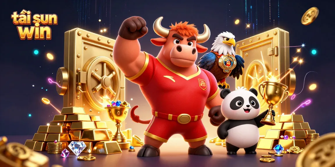 Try tải sun win for immersive gaming, featuring a bull mascot and treasure-filled scene.