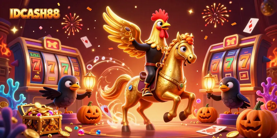Experience thrilling gameplay at IDCASH88 with a vibrant casino scene featuring gold coins and playing cards.