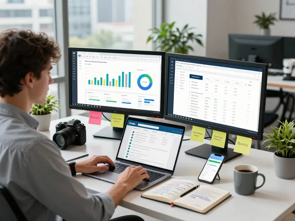 SEO strategist analyzing group buy SEO tools trends in modern workspace.