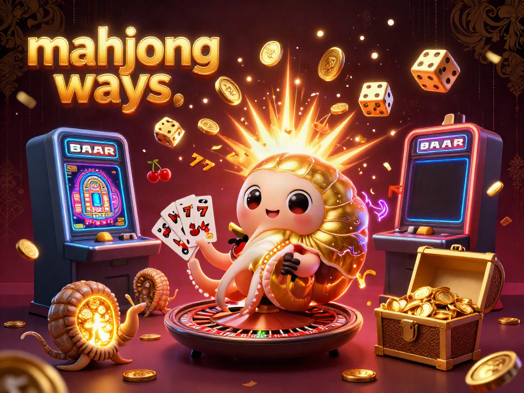 Experience winning with Mahjong Ways in an enchanting 3D casino scene filled with slot machines and golden treasures.