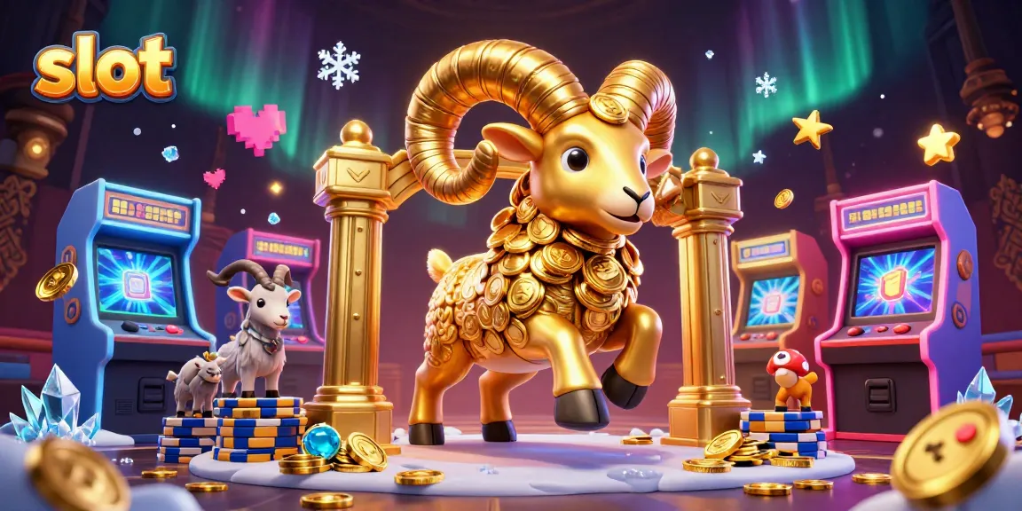 Slot menunjukkan domba emas dengan tanduk koin yang berlari ke arah gerbang emas dengan mesin permainan di sekitarnya.