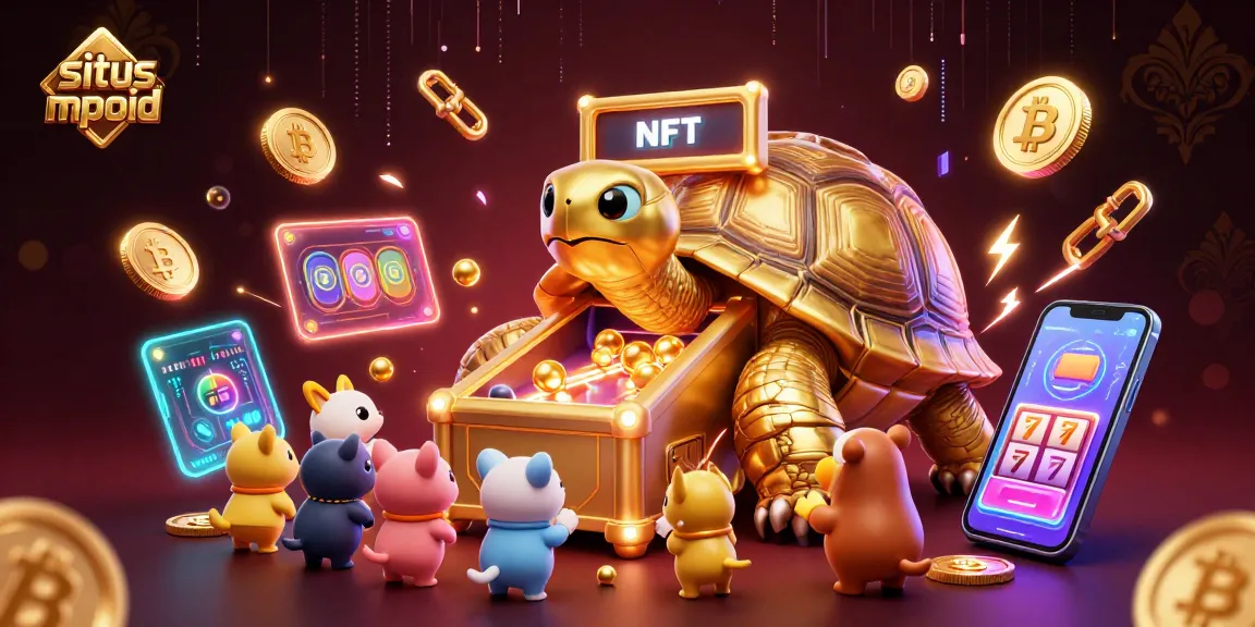 Play exciting slots at situs mpoid featuring a playful tortoise pinball machine with glowing crypto elements.