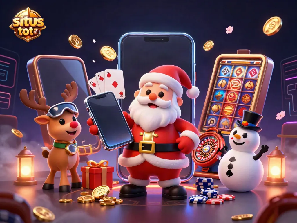 Experience the thrill of situs toto with Santa and friends in a vibrant casino scene.