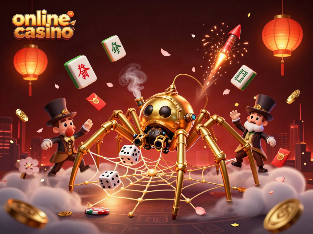 Engaging online casino scene featuring a steampunk spider and elements of luck.