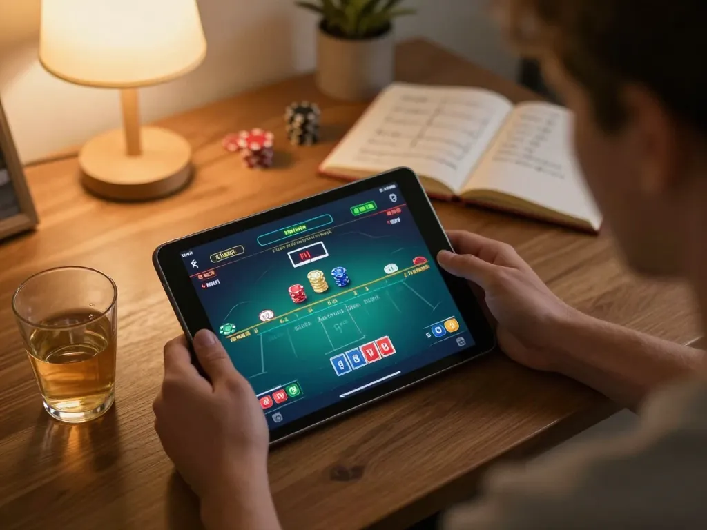 Engaging poker gameplay on a tablet at home, showcasing 888now's online casino features
