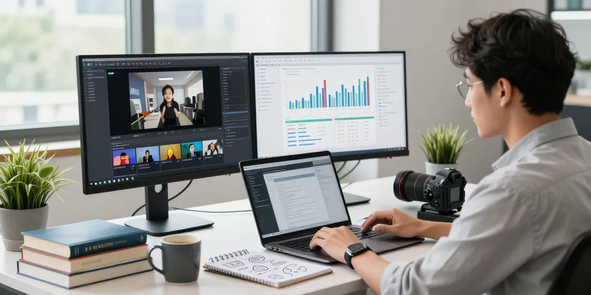 AI image detector in action with a data analyst reviewing flagged content and moderation metrics in a modern office.