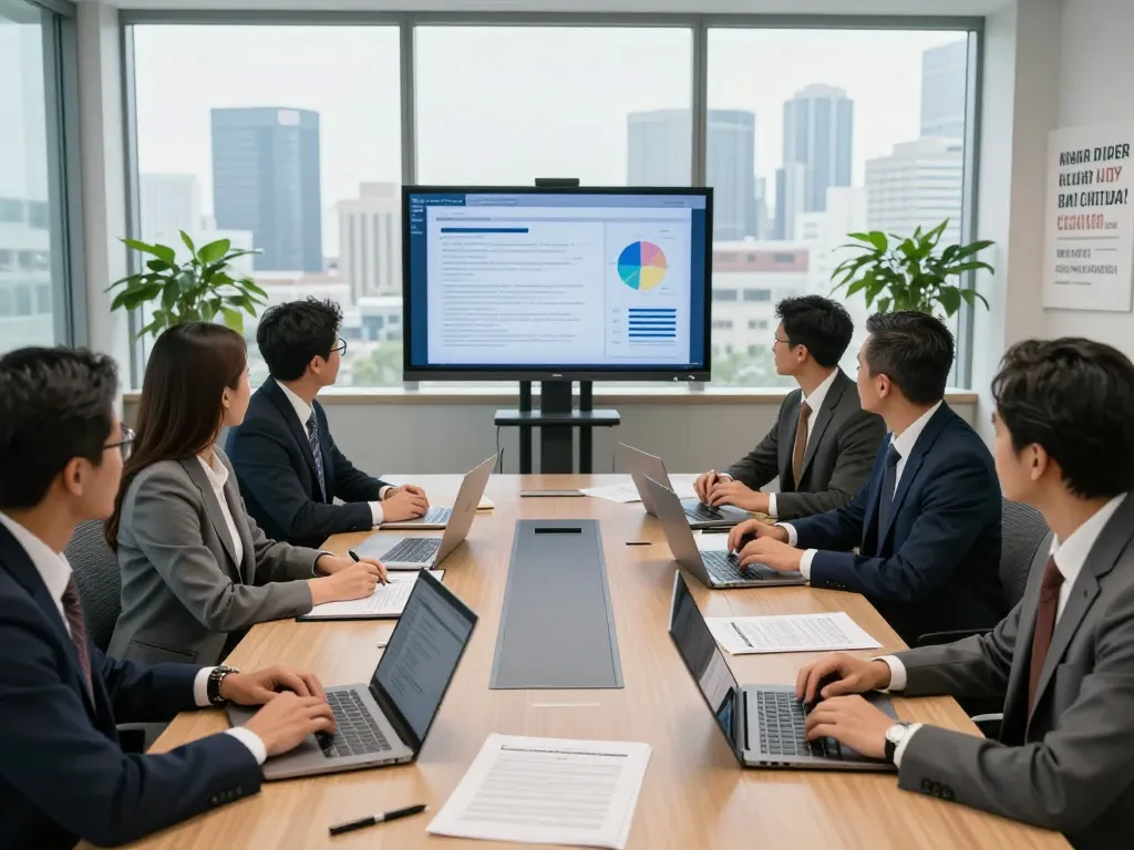 USA lawyers collaborating in a modern law office during a strategy meeting.