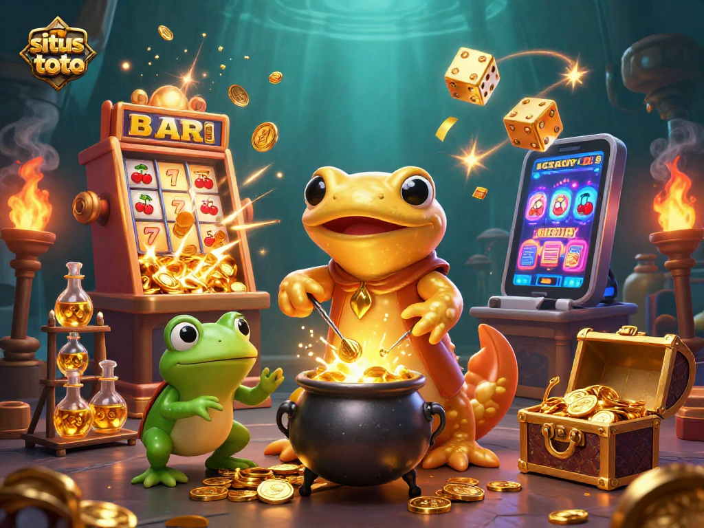 Permainan situs toto yang menyenangkan dengan karakter alkemis dan mesin slot yang memikat.