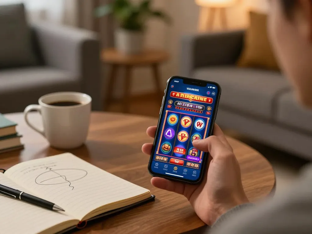 Người chơi tận hưởng trải nghiệm casino trực tuyến luckywin thú vị trên smartphone trong một không gian ấm cúng