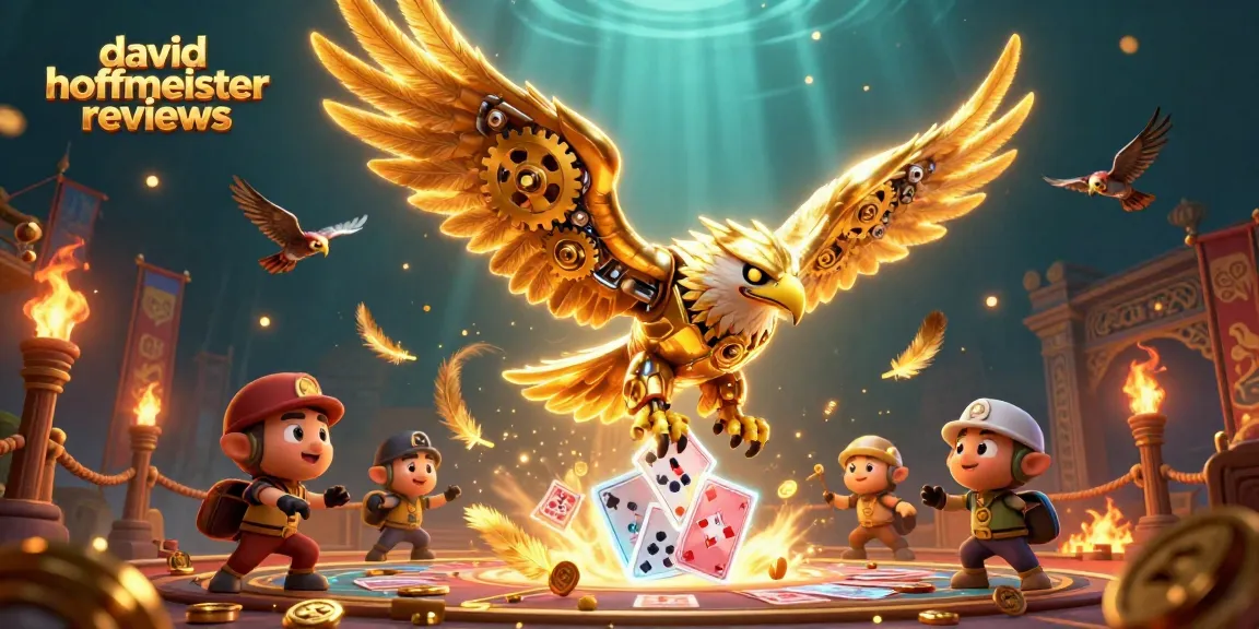 Experience david hoffmeister reviews through an action-packed scene featuring a golden eagle amid dynamic casino elements.