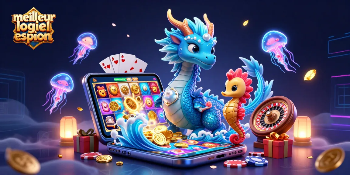 Plongez dans l'univers captivant du meilleur logiciel espion téléphone avec un dragon d'eau et un chevalier hippocampe jouant à la loterie.