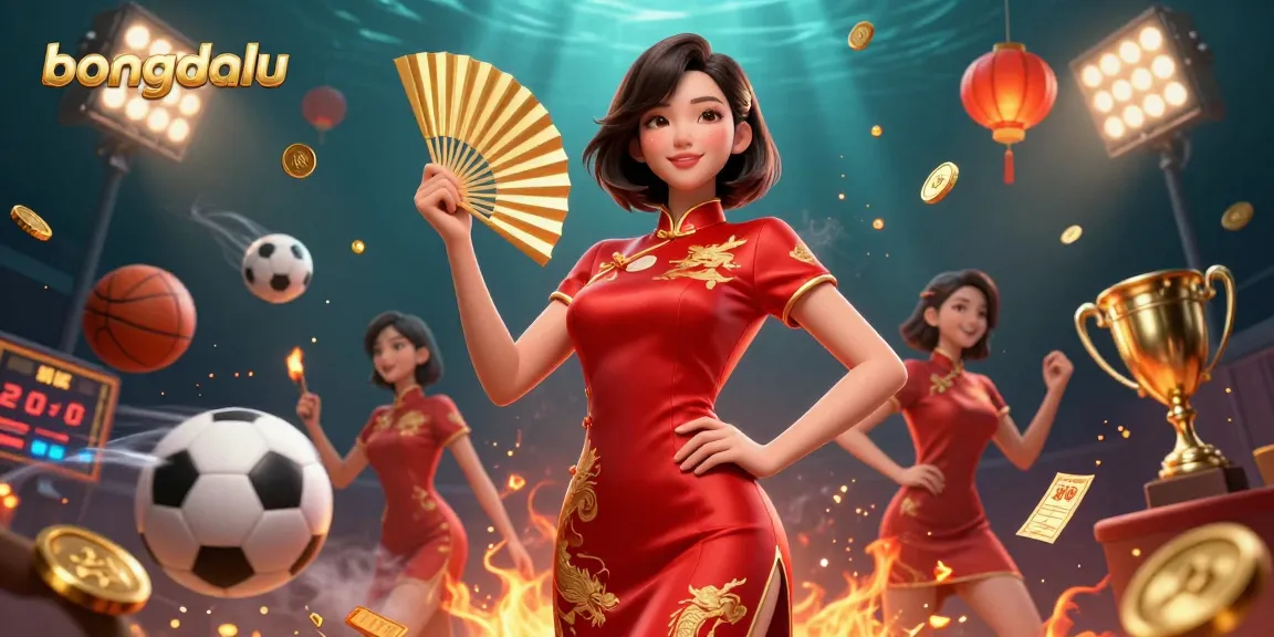 Experience dynamic sports betting with bongdalu, showcasing games, trophies, and vibrant energy.