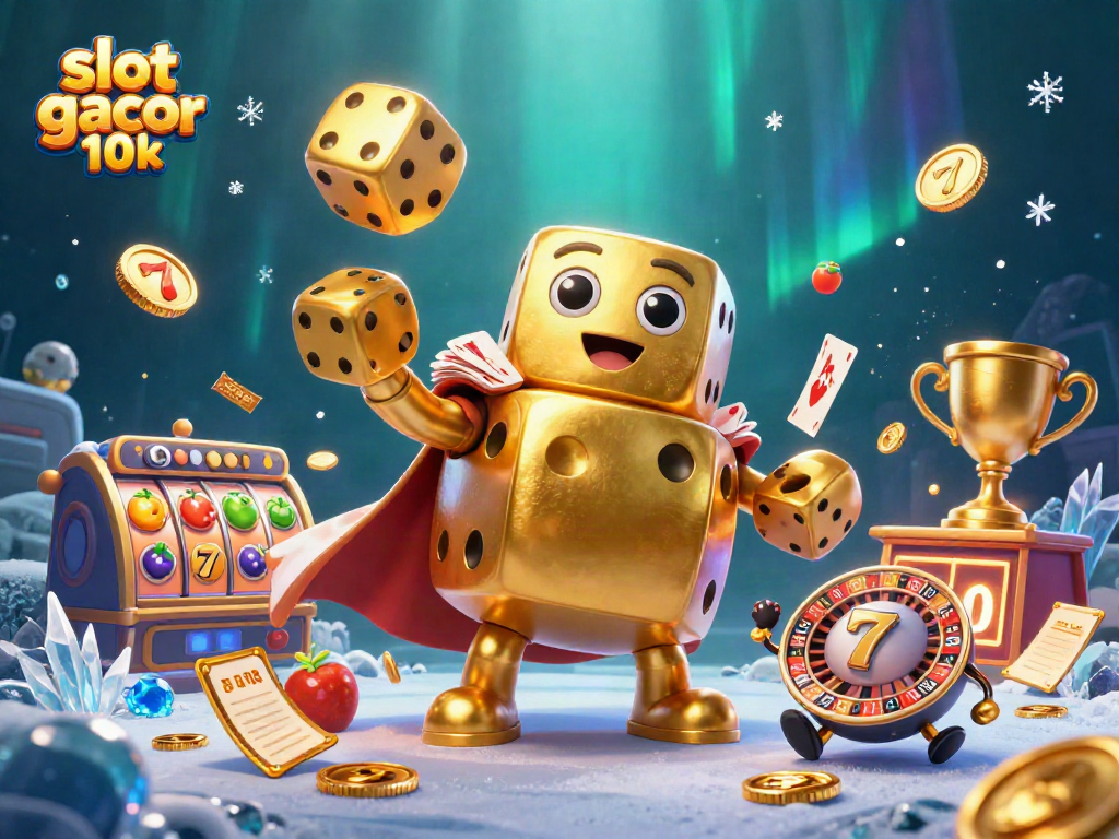 Experience the excitement of slot gacor 10k with dynamic characters and winning symbols in a vibrant casino scene.